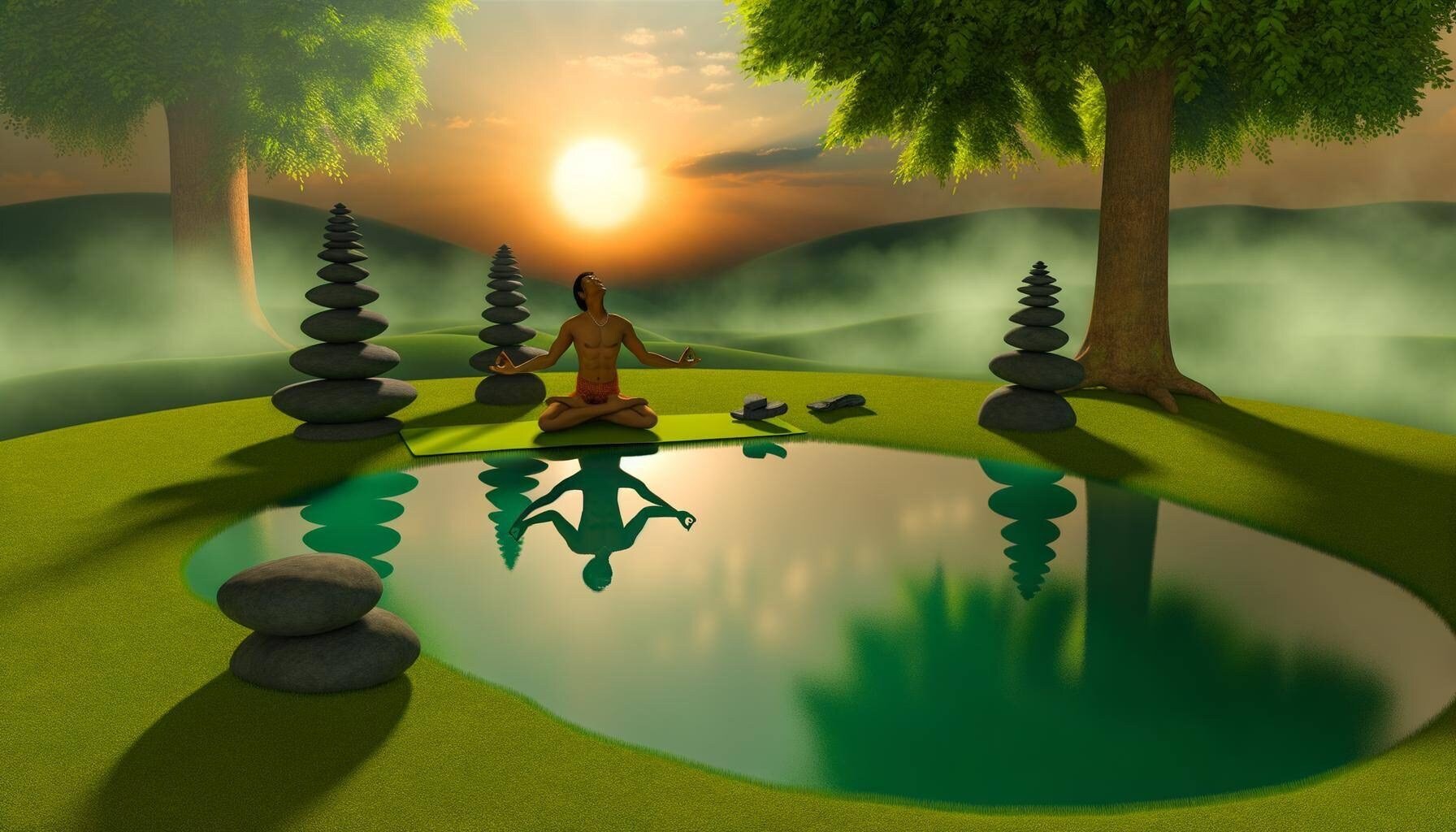 Generated image of a yoga teacher in a tranquil, relaxed, and zen setting.